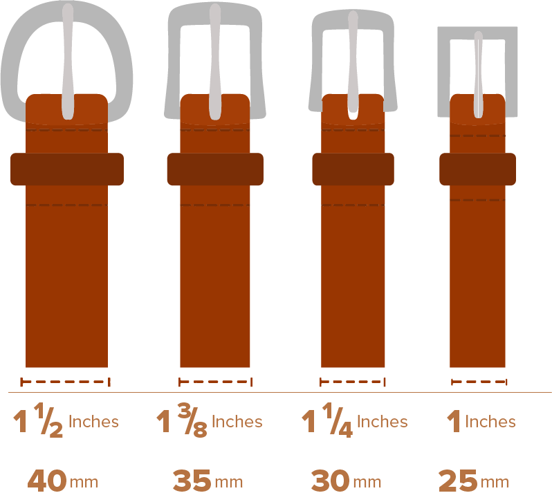 Illustration of brown leather straps with silver buckles and measurements below.